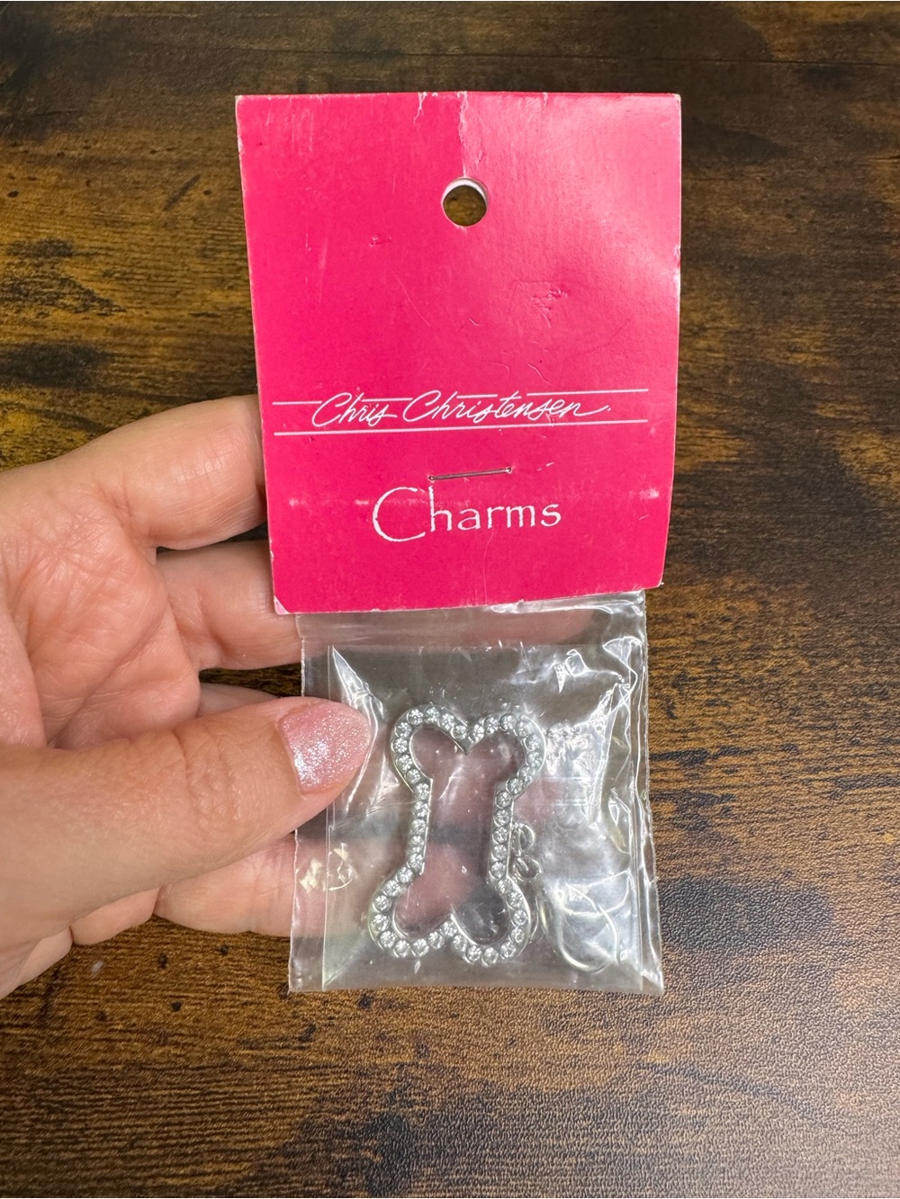 Chris Christensen Crystal Dog Bone Charm - Silver